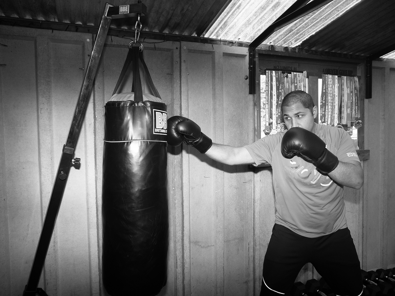 Andy Stainfield using punch bag
